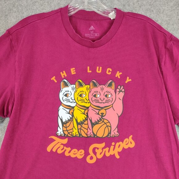 Adidas Shirt Mens Sz M Three Cats Purple Plum Graphic Tee Casual Street Oriental - Picture 3 of 10